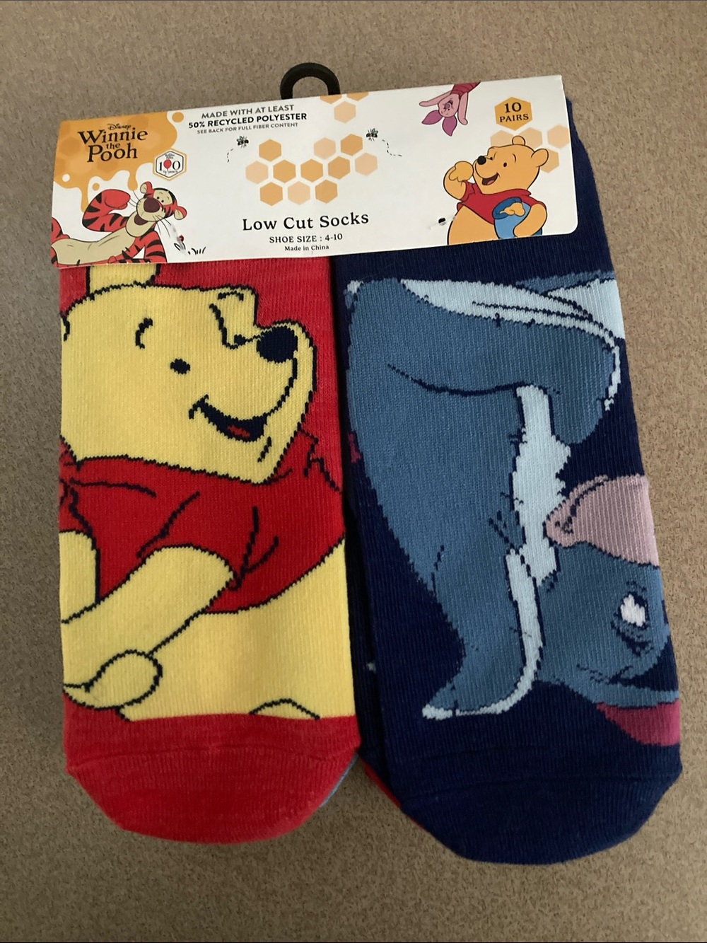 Disney Winnie the Pooh ladies Low Cut Socks - Yellow, Red & Navy